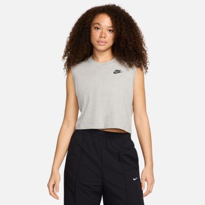 Nike Sportswear Club Wmns Sleeveless Cropped Top Heather Grey - Grey - Short Sleeve T-Shirt